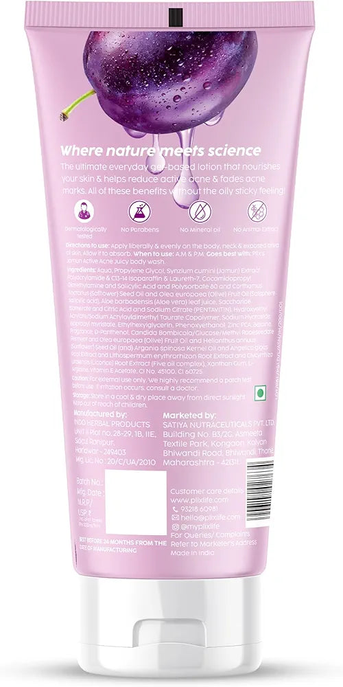 PLIX - THE PLANT FIX | Jamun Acne Control Body Lotion 200ml | Helps Reduce Active Acne & Fades Away Acne Marks | Non-Sticky | Improves Skin Radiance | Jamun Extract | Men & Women |