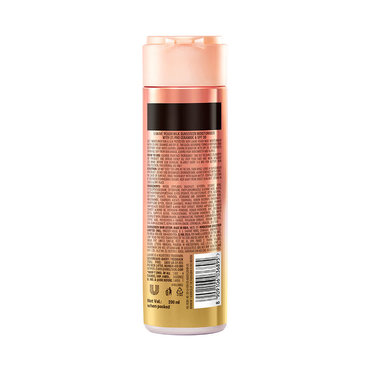 Lakmé Peach Moisturiser with SPF 30 & Ceramide, UV Defense & Barrier Repair, All Skin Types
(200ml)