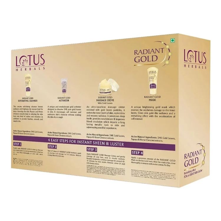Lotus Herbals Radiant Gold Cellular Facial Kit With 24K Pure Gold & Papaya, For All Skin Types
(170gm)