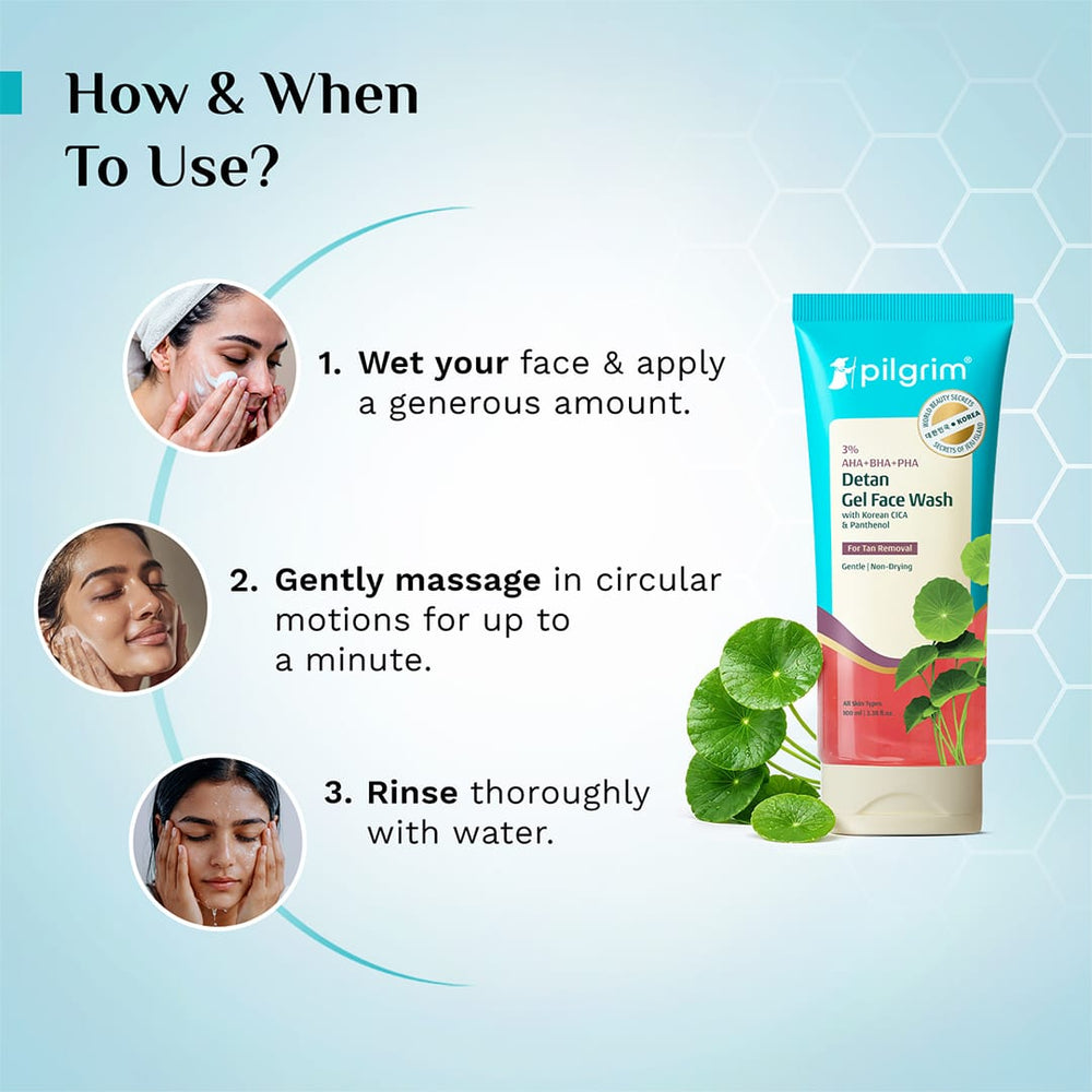 Pilgrim 3% AHA + BHA + PHA Detan Gel Face Wash / 100ml