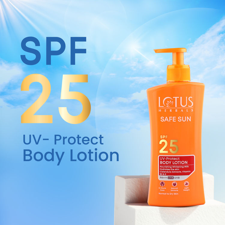 Lotus Herbals Safe Sun UV Protect Body Lotion, SPF 25 PA+++ Nourishing Whitening Milk (250ml)