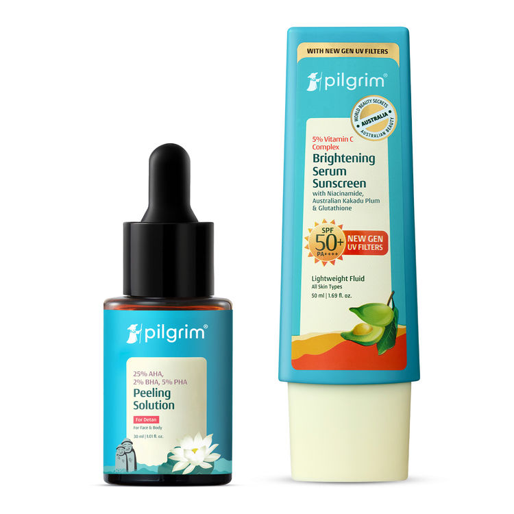 Pilgrim Glow & Protect Face Peeling Solution and Vitamin C In-Vivo Tested SPF 50++++ Sunscreen Combo
(80ml)