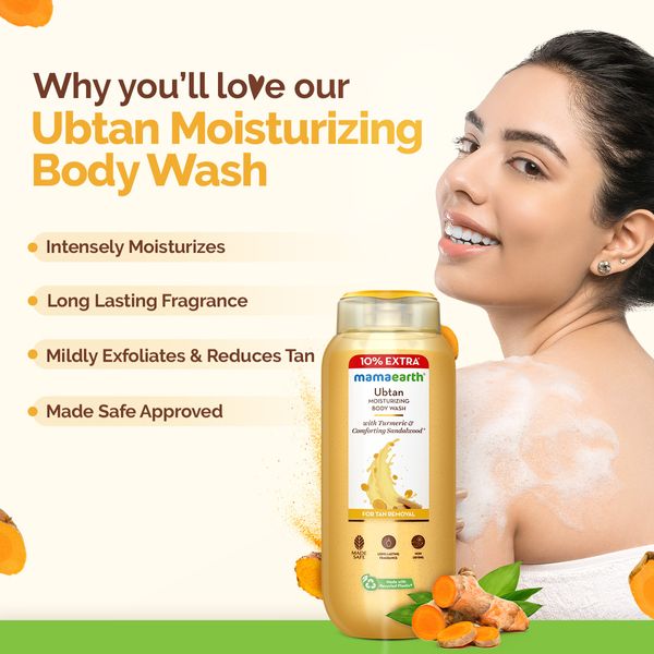 Mamaearth Ubtan Moisturizing Body Wash with Turmeric & Saffron for Tan Removal - 250 ml + 25 ml Extra