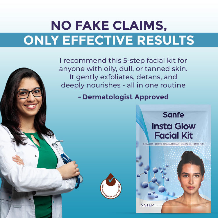 Sanfe Insta Facial Kit 5-Step, Instant Glow, De-Tan & Brightening For Oily, Dull Skin For Women
(50g)