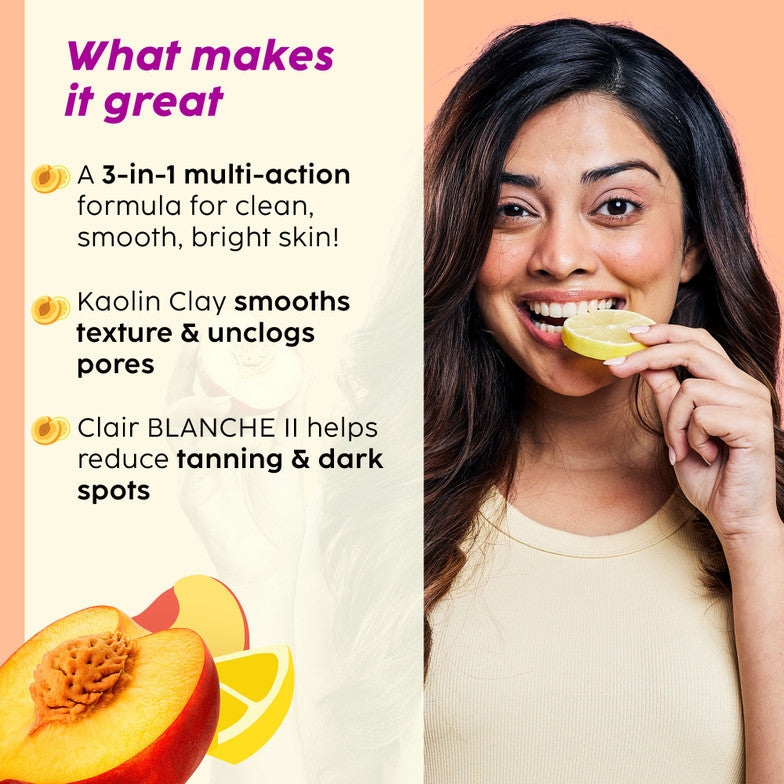 Plix Peaches & Lemon 3-in-1 Detan Face Wash, Scrub & Mask for Smooth, Bright Skin (100ml)