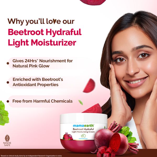 Mamaearth Beetroot Hydraful Moisturizer with Beetroot & Hyaluronic Acid for Natural Pink Glow - 200 g
