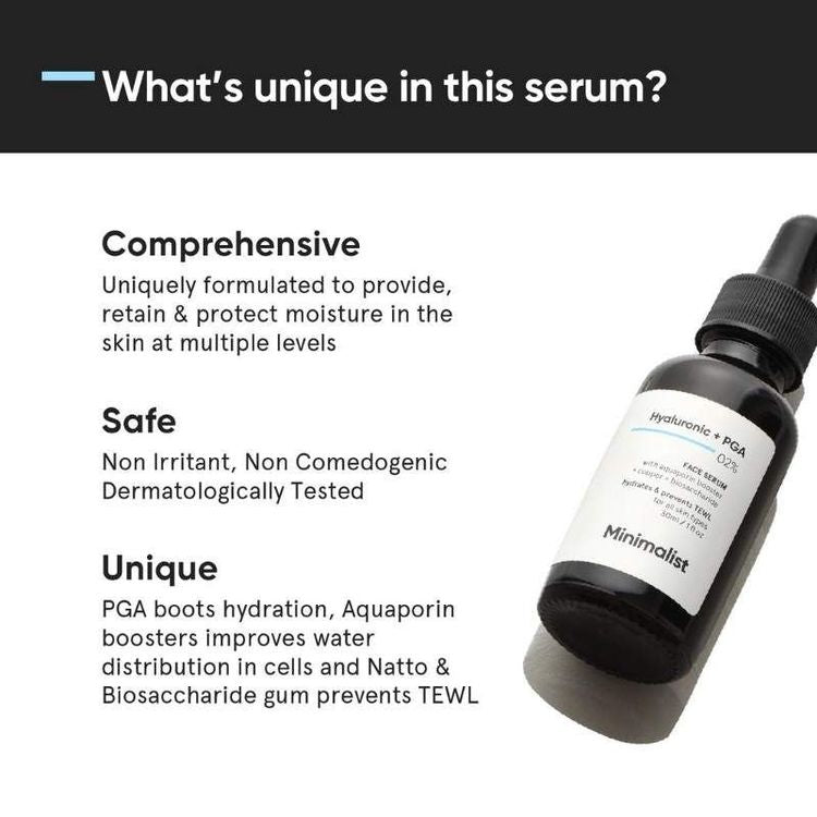Minimalist 2% Hyaluronic Acid + PGA Face Serum For Deep, Multilevel Hydration
(30ml)