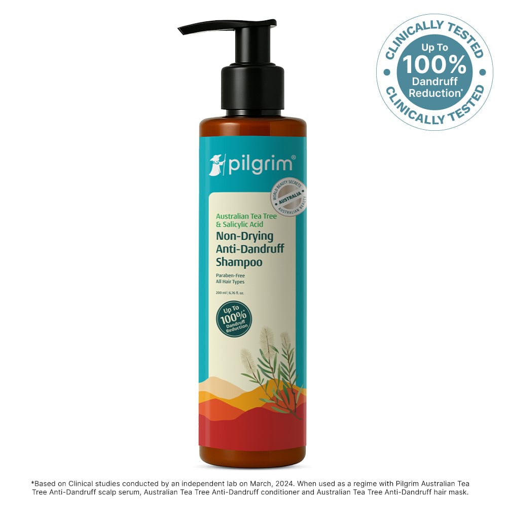 Pilgrim Australian Tea Tree Non-Drying Anti-Dandruff Shampoo (200ml) 
Reduces Dandruff Without Drying Hair