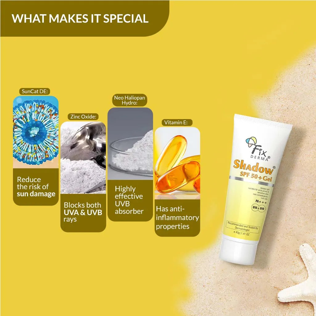 Fixderma Shadow SPF 50+ Gel Sunscreen | Perfect for all-season sun protection with SPF 50+ (40g)