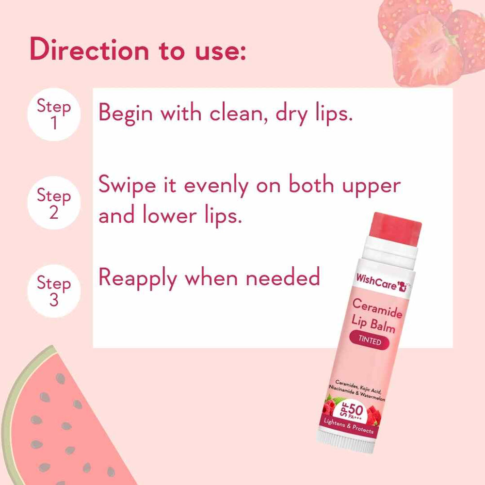 Wishcare Ceramide Lip Balm with SPF 50 PA+++ (Tinted)
SPF Infused Lip Balm for Lip Brightening | 5g