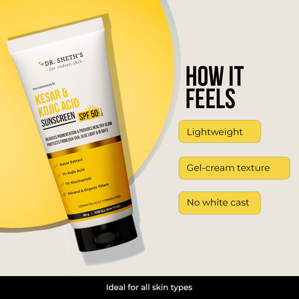 Dr. Sheth's Kesar & Kojic Acid Sunscreen - 80g In-Vivo Tested SPF 50+ PA ++++