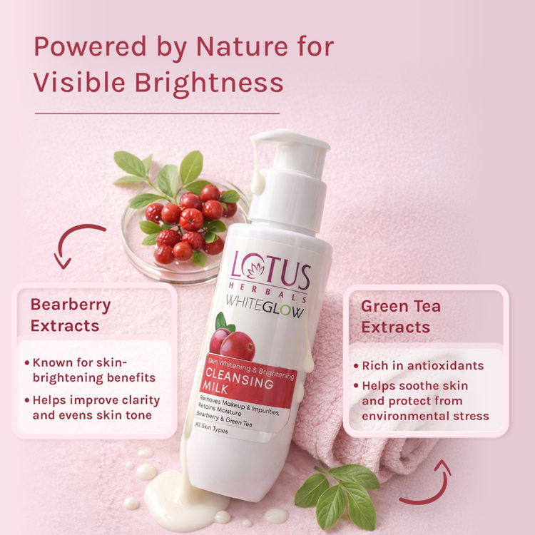 Lotus Herbals Whiteglow Skin Whitening & Brightening Cleansing Milk, Makeup Remover, All Skin Types (80ml)
