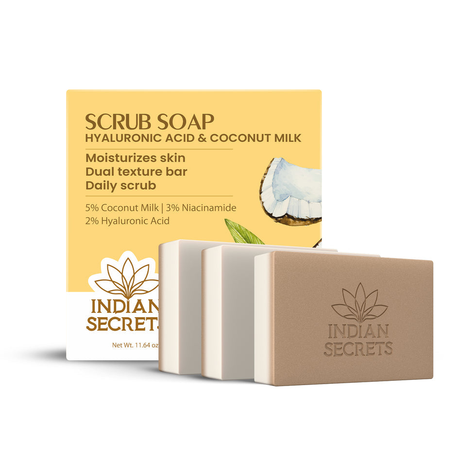 Indian Secrets Scrub Soap Hyaluronic Acid & Coconut Milk Pack of 3