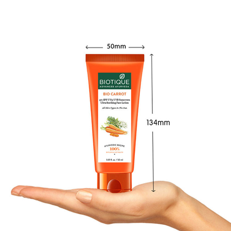 Biotique Bio Carrot Ultra Soothing Face Lotion 40+ SPF UVA/UVB Sunscreen For All Skin Types
(50ml)