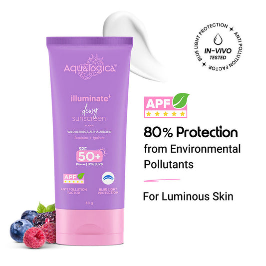 Aqualogica Illuminate+ Dewy Sunscreen In-Vivo Tested SPF 50+ PA++++ with Wild Berries & Alpha Arbutin - 80 g