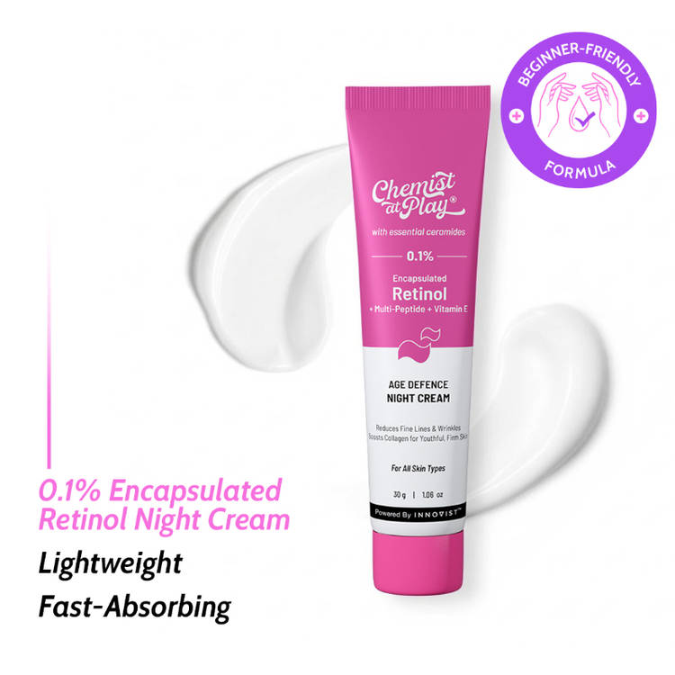 Chemist at Play 0.1% Retinol Night Cream, Reduces Fine Lines, Wrinkles & Sunspots, Beginner Friendly (30g)