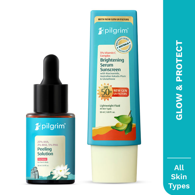 Pilgrim Glow & Protect Face Peeling Solution and Vitamin C In-Vivo Tested SPF 50++++ Sunscreen Combo
(80ml)