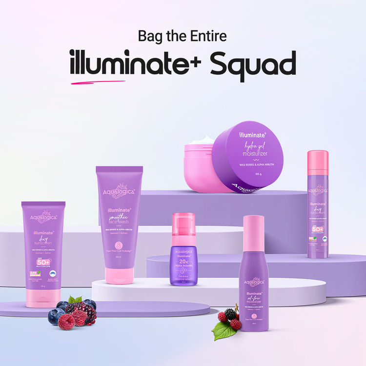 Aqualogica Illuminate+ Dewy Sunscreen In-Vivo Tested SPF 50+ PA++++ with Wild Berries & Alpha Arbutin - 80 g