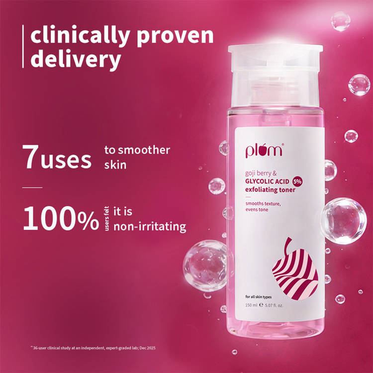 Plum 5% Glycolic Acid & Goji Berry Exfoliating Toner for textured skin (150ml)