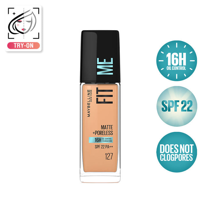 Maybelline Fit Me Matte+Poreless 16H Oil Control Foundation With SPF 22 PA++ (127 Golden Honey)(30ml)