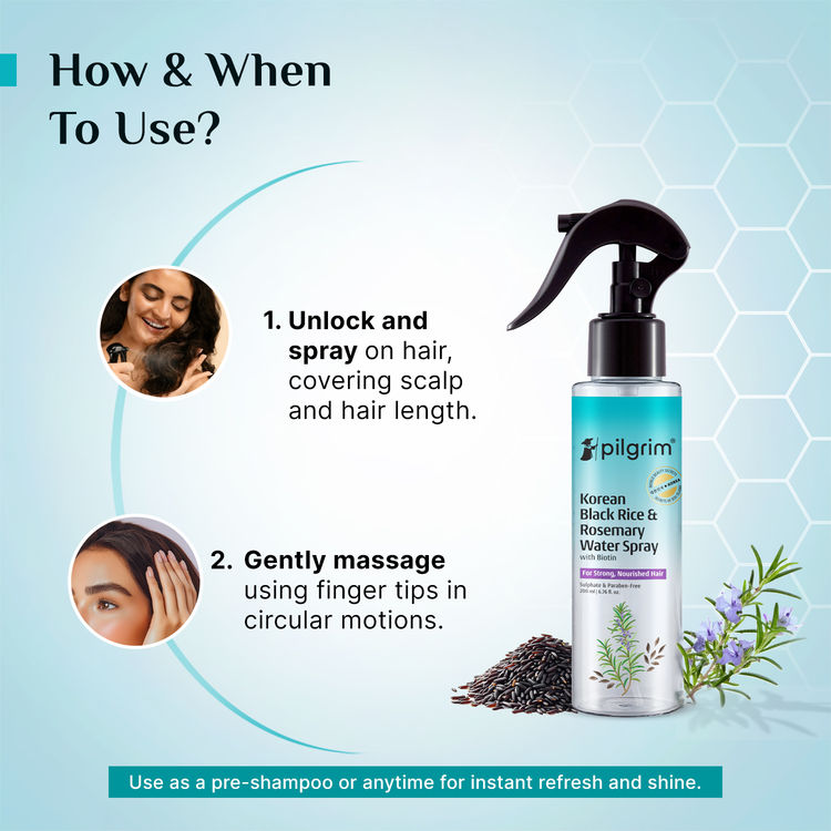 Pilgrim Korean Black Rice And Rosemary Water Hair Spray With Biotin
(200ml)