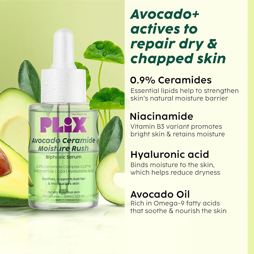 Plix Avocado Ceramide Moisture Rush Biphasic Serum for Strengthening Moisture Barrier