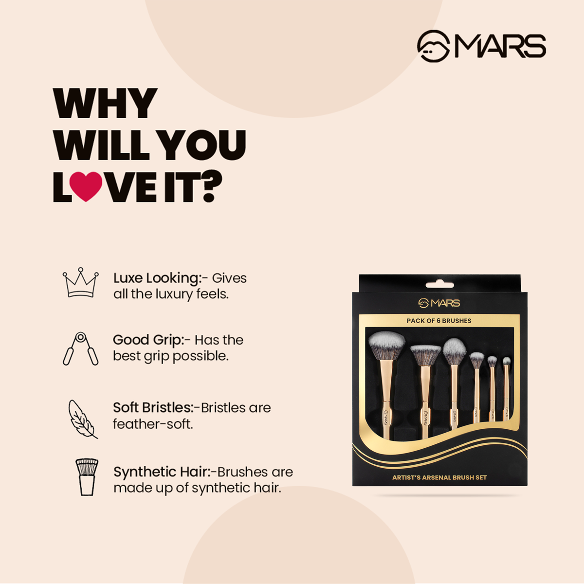 Mars Artist's Arsenal Makeup Brush Set | Pack of 6