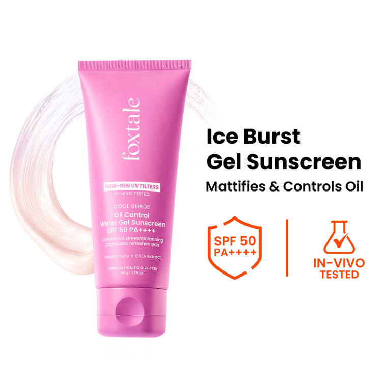 Foxtale SPF 50 Aqua-Gel Lightweight Sunscreen for Oily Skin, In-Vivo Tested PA++++, Matte Finish.
(50g)