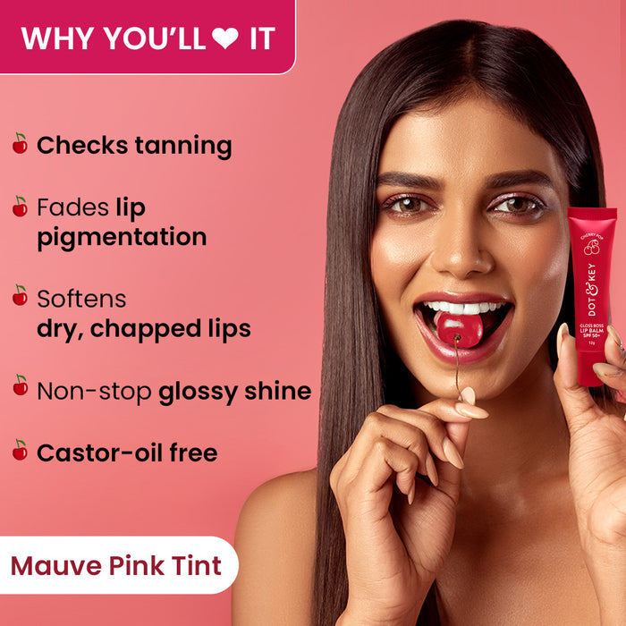 Dot & Key Vitamin C + E Brightening Lip Balm with SPF 50+ (02Cherry Pop Medium Tinted)