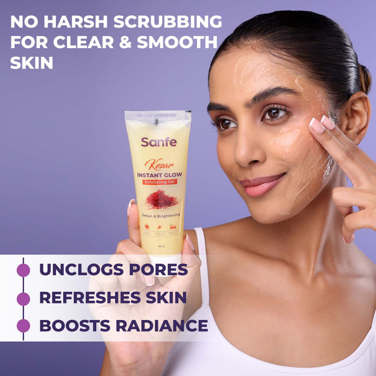 Sanfe Kesar Instant Glow Exfoliating Gel - Visibly removes tan, brighten skin, AHA Exfoliation, 100g
(100g)