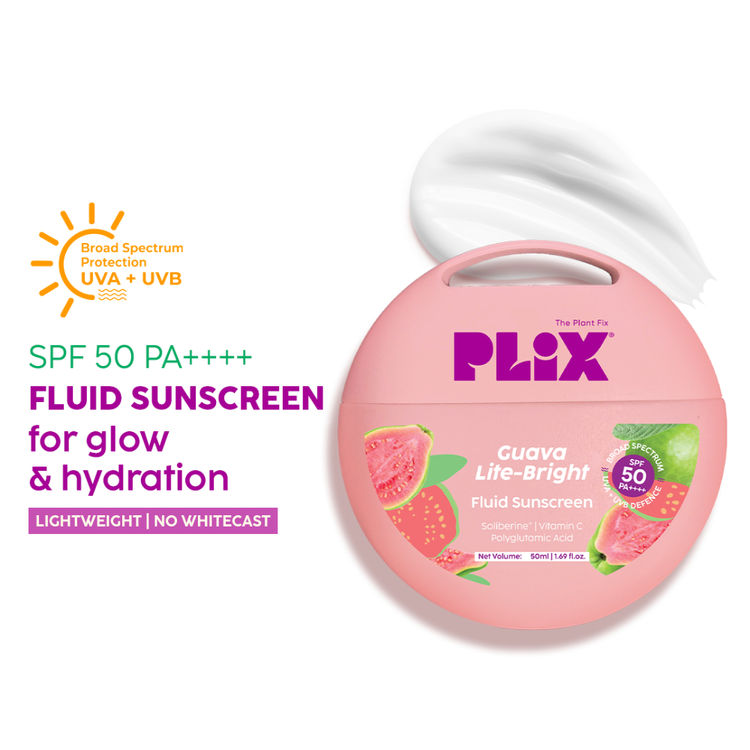 Plix Guava Glow Fluid Hydrating, Lightweight & Non-Greasy SPF 50 PA++++ Sunscreen
(50ml)