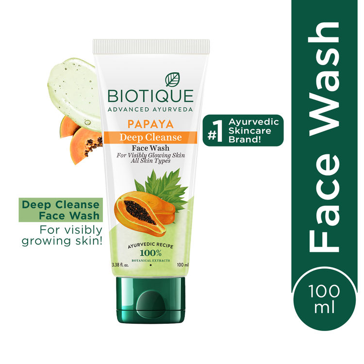 Biotique Bio Papaya Deep Cleanse Visibly Glowing Skin Face Wash For All Skin Types (100ml)