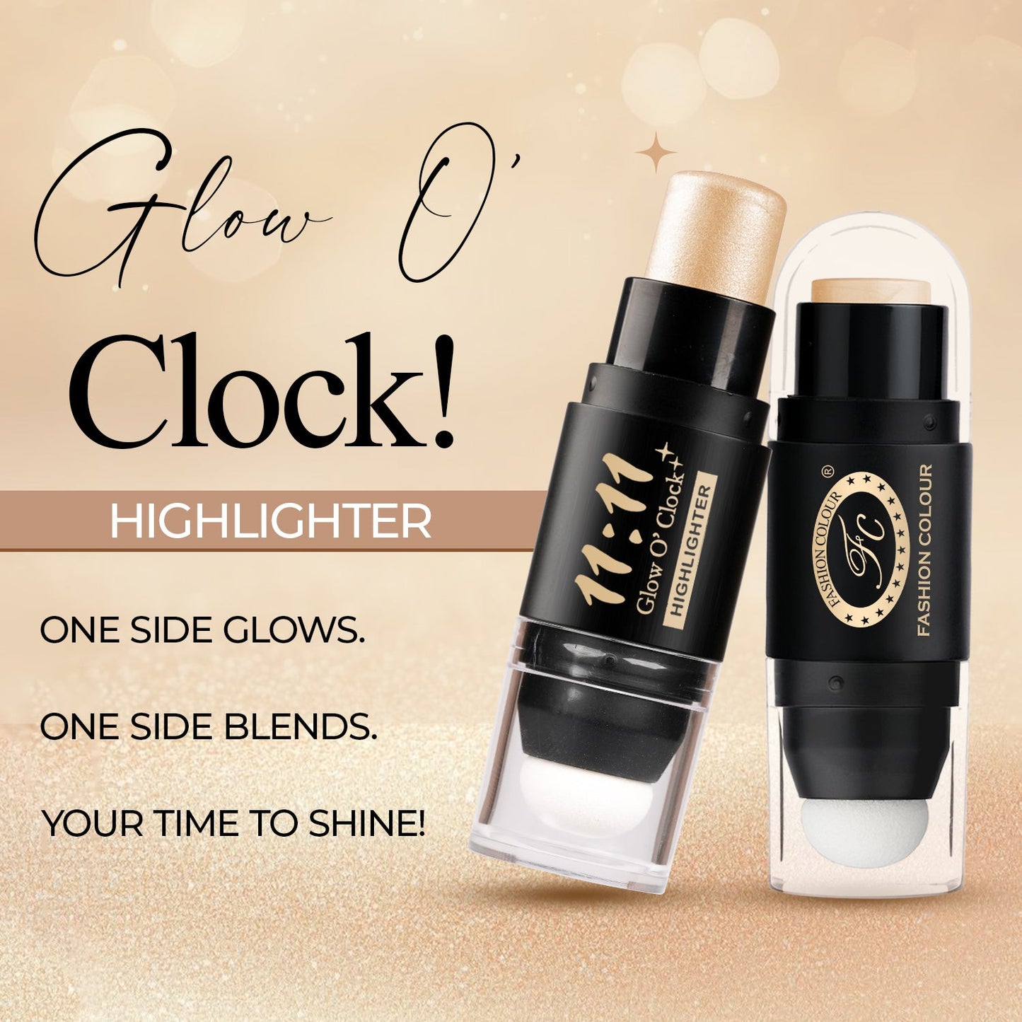 Fashion Color 11:11 Glow O’Clock Highlighter Stick – Long-Lasting Cream Highlighter for Face & Body(Champagne Gold)