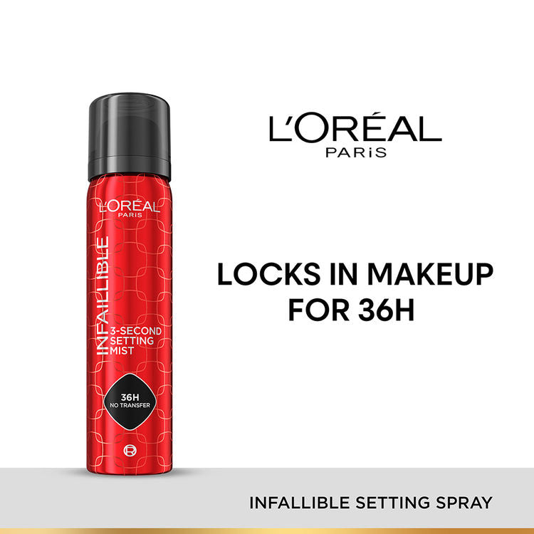 L'Oreal Paris Infallible 3-Second Setting Spray, 36hr Long Lasting Makeup
(75ml)