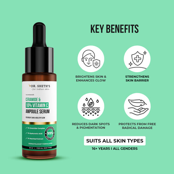 Dr. Sheth's Non-Irritating Ceramide & 10% Vitamin C Ampoule Serum - 30ml