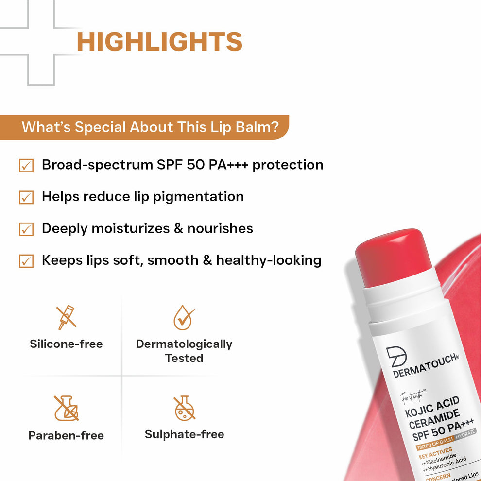 DERMATOUCH Kojic Acid Ceramide SPF 50 PA+++ Natural Lip Balm - Light Tint