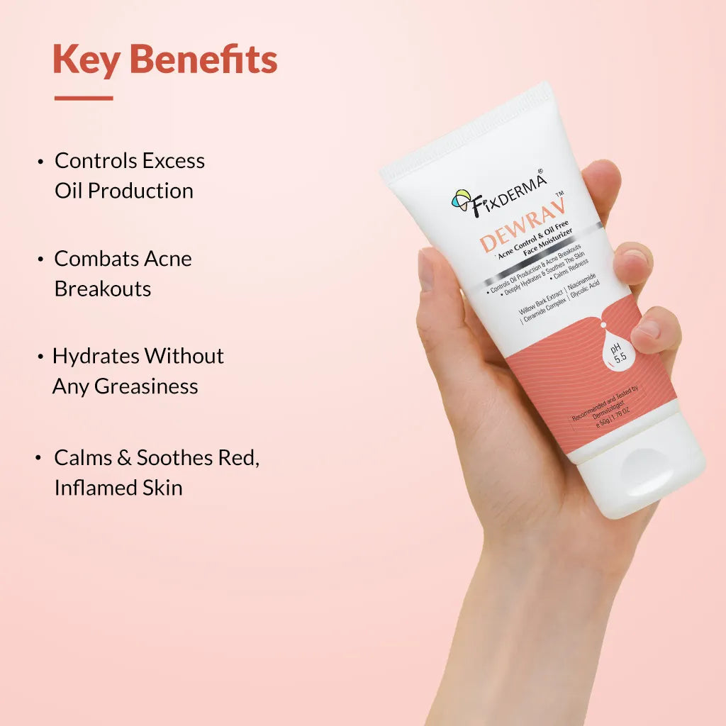 Fixderma Dewrav Acne Control & Oil Free Face Moisturizer | Non-Greasy Hydration for Acne-Prone Skin