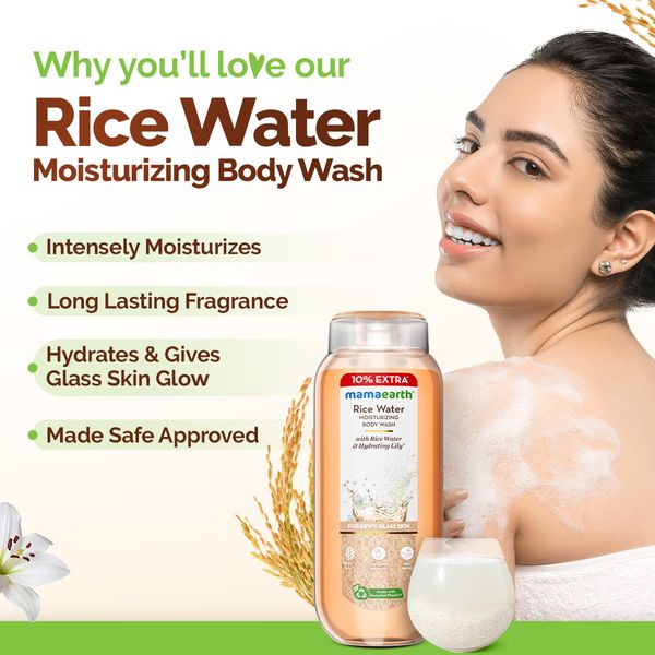 Mamaearth Rice Water Moisturizing Body Wash with Rice Water & Hydrating Lily for Dewy Glass Skin - 250 ml + 25 ml