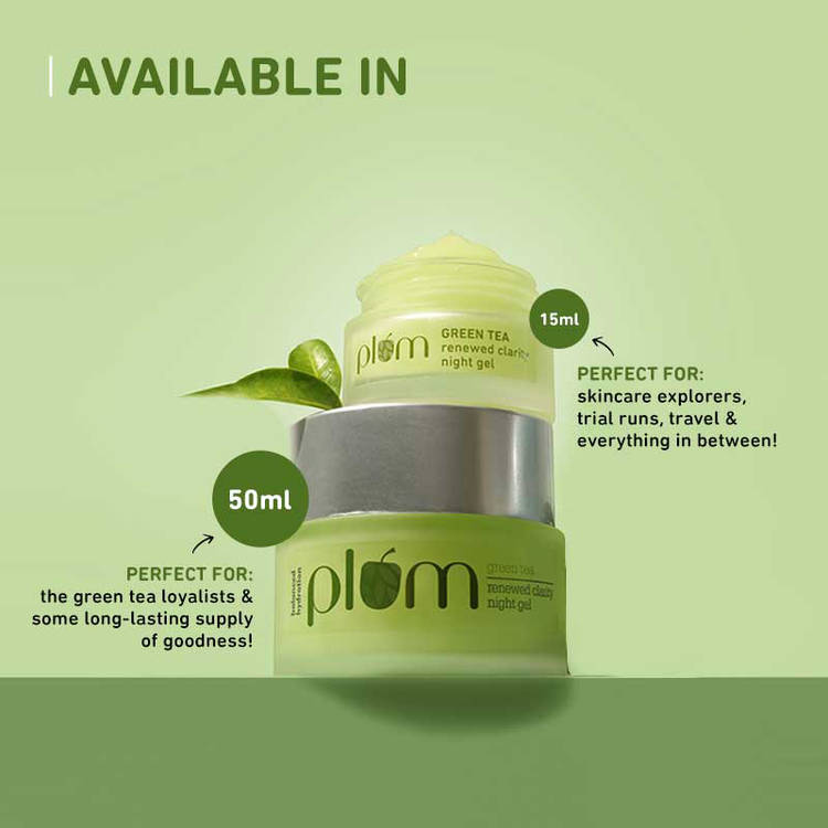 Plum Green Tea Night Gel Cream With Glycolic Acid, Fights Acne For Clear,Oil-Free,YouthfulSkin (50ml)