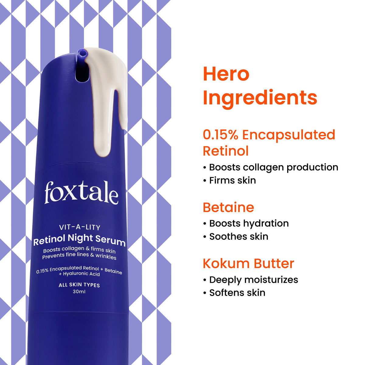 Foxtale 0.15% Retinol Night Serum
Treats fine lines and wrinkles 2x faster than regular retinol | 30 ml