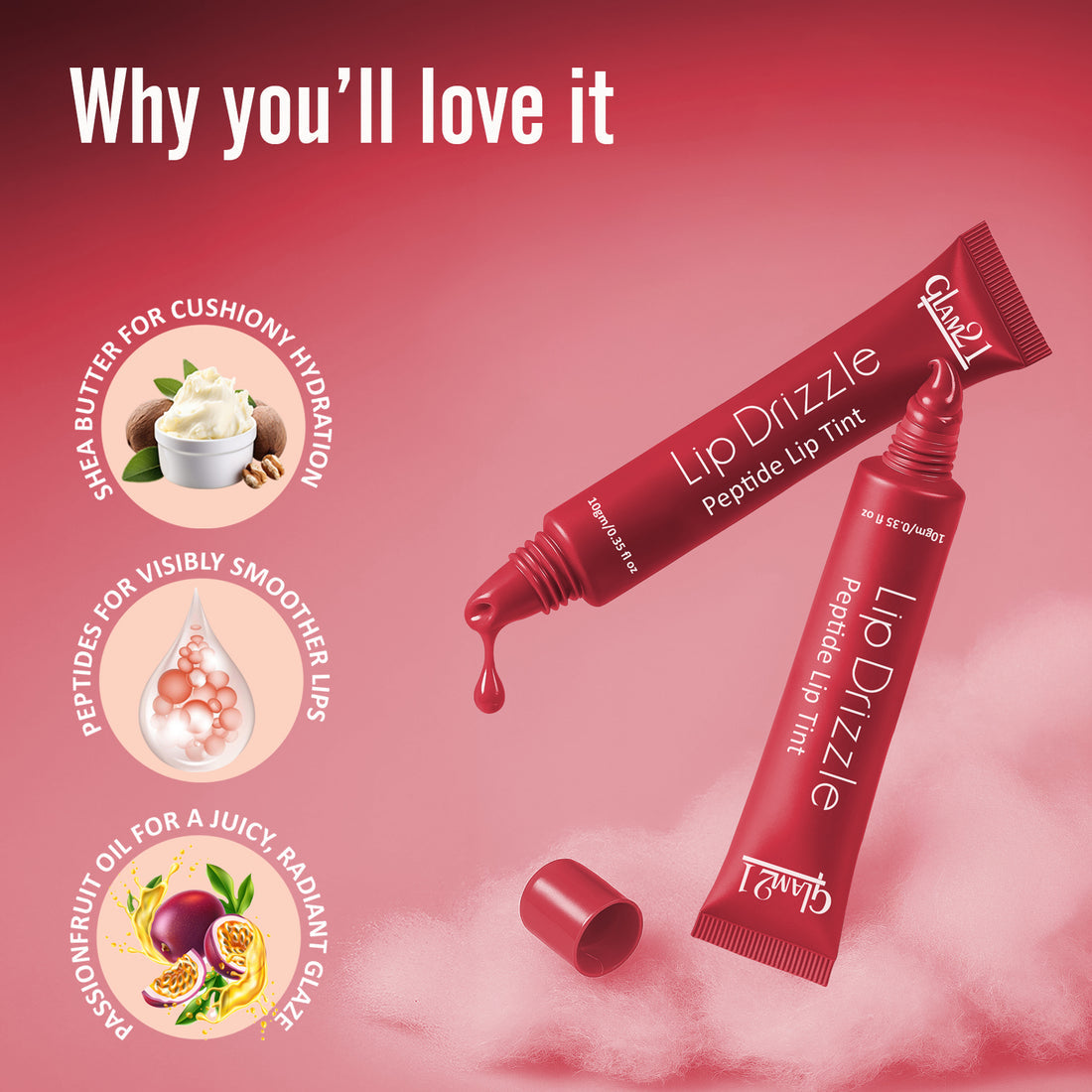 Glam21 Lip Drizzle Peptide Lip Tint (05 Strawberry Sorbet)