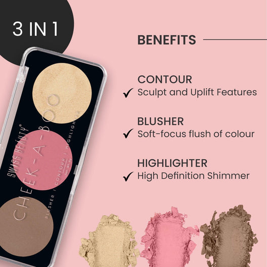 Swiss Beauty Cheek-A-Boo 3-in-1 Face Palette with Blusher , Contour and Highlighter (03)