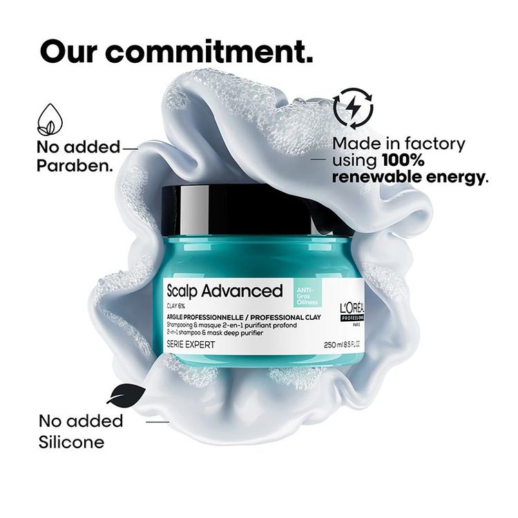 LOreal Professionnel Scalp Advanced Anti-Oiliness 2-In-1 Shampoo & Mask Deep Purifier Clay For Very Oily Scalp (250ml)