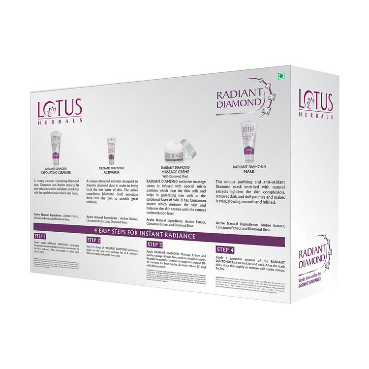 Lotus Herbals Radiant Diamond Cellular Radiance Facial Kit With Diamon Dust & Cinnamon (170gm)