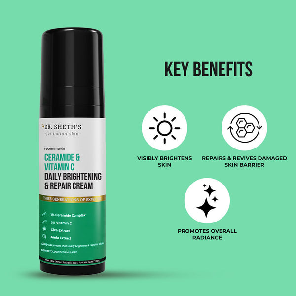 Dr. Sheth's Ceramide & Vitamin C Daily Brightening & Repair Cream - 30G