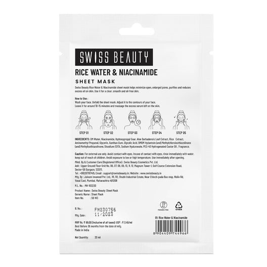 Swiss Beauty Rice Water & Niacinamide Sheet Mask