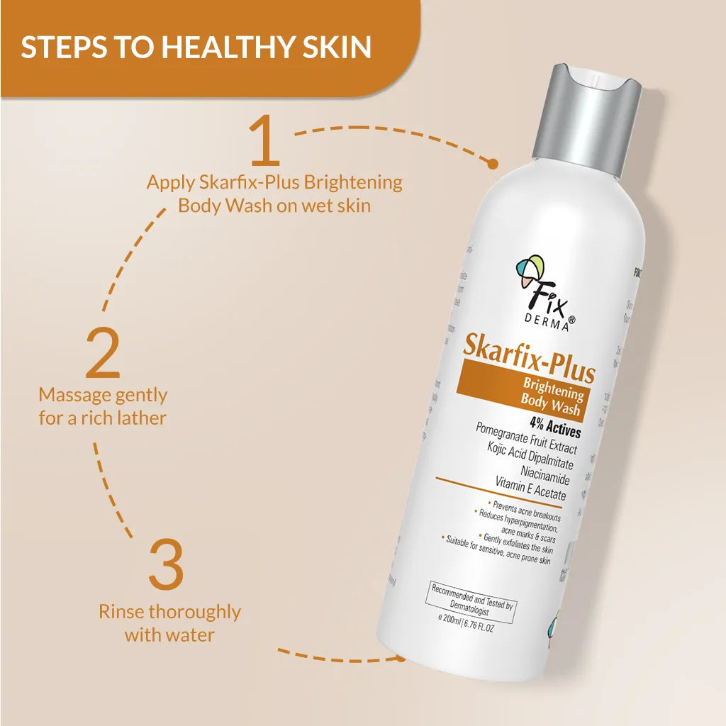 Fixderma Skarfix-Plus Brightening Body Wash | 4% actives to cleanse, brighten, and fade dark spots