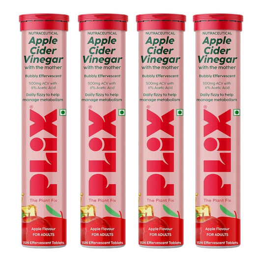 Plix Apple Cider Vinegar Effervescent Tablets with Vitamin B6 & B12, Pack of 4 - Apple
(15 tablets each)