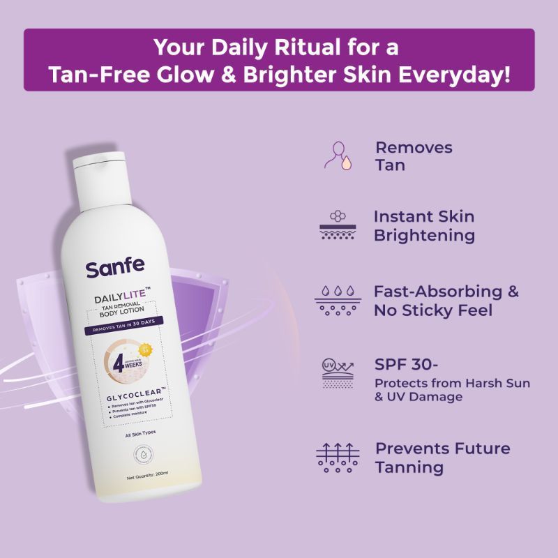 Sanfe Dailylite Tan Removal Body Lotion For Women Remove Tan With SPF 30 Body Moisturizer Cream
(200 ml)