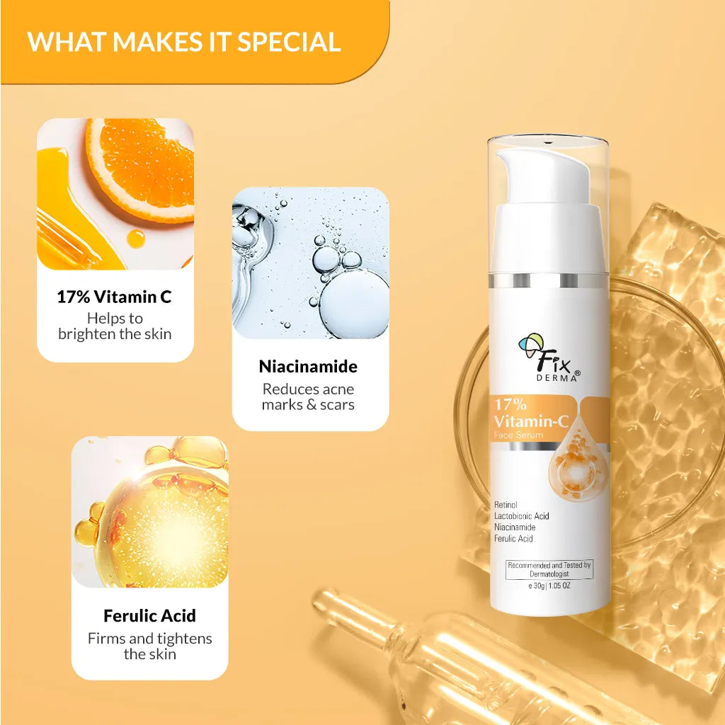 Fixderma 17% Vitamin C Face Serum | Quick Absorbing Serum for Bright & Even Toned Skin